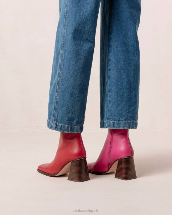 femmes rouge à lèvres rouge magenta P64N196 Alohas sud bicolore - bottines en cuir rouge et rose