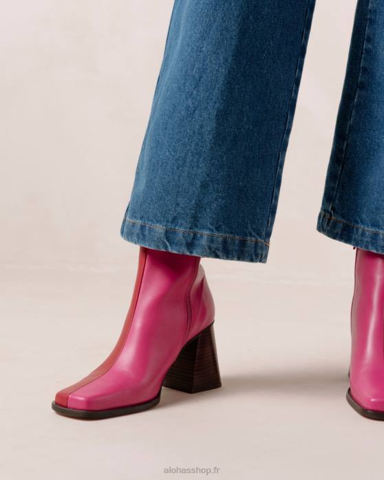 femmes rouge à lèvres rouge magenta P64N196 Alohas sud bicolore - bottines en cuir rouge et rose