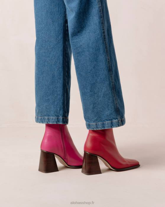 femmes rouge à lèvres rouge magenta P64N196 Alohas sud bicolore - bottines en cuir rouge et rose