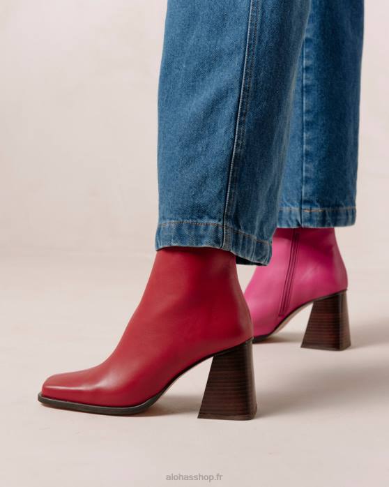 femmes rouge à lèvres rouge magenta P64N196 Alohas sud bicolore - bottines en cuir rouge et rose