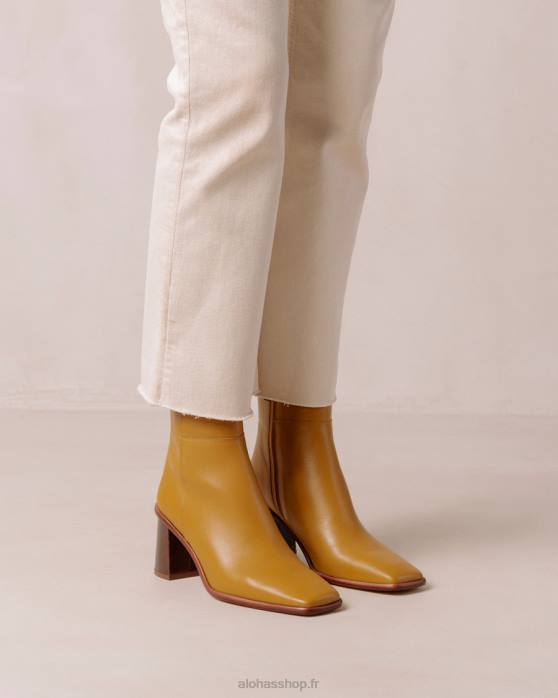 femmes souci jaune P64N229 Alohas west vintage - bottines en cuir jaune