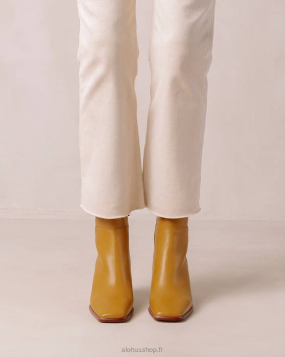 femmes souci jaune P64N229 Alohas west vintage - bottines en cuir jaune
