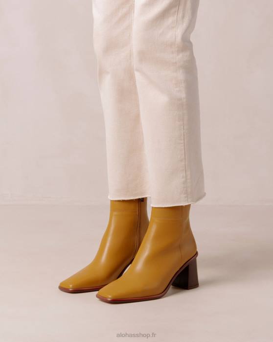 femmes souci jaune P64N229 Alohas west vintage - bottines en cuir jaune