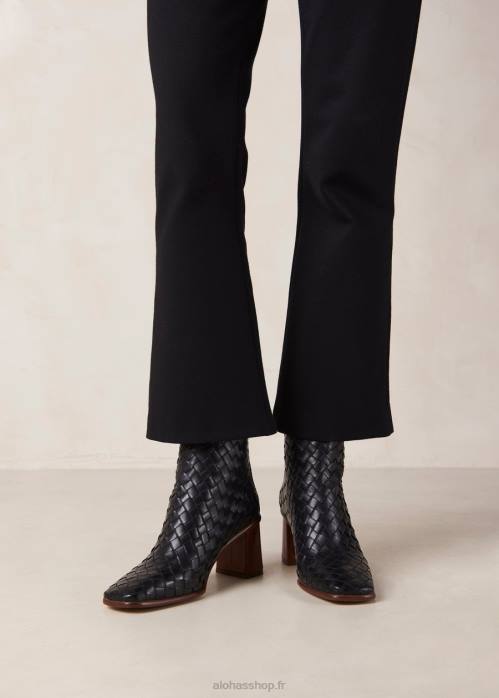 femmes tressé noir P64N457 Alohas ouest tressé - bottes en cuir noir