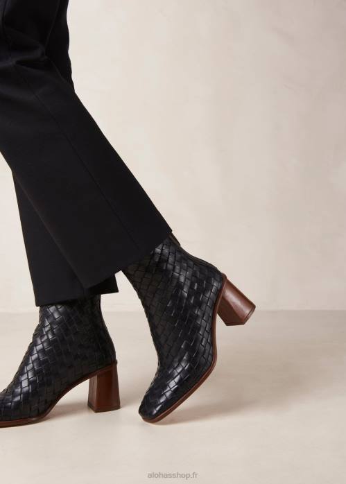 femmes tressé noir P64N457 Alohas ouest tressé - bottes en cuir noir