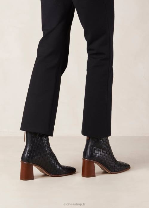 femmes tressé noir P64N457 Alohas ouest tressé - bottes en cuir noir
