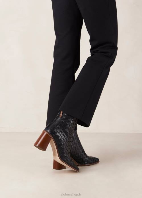 femmes tressé noir P64N457 Alohas ouest tressé - bottes en cuir noir