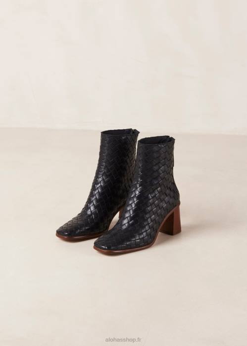 femmes tressé noir P64N457 Alohas ouest tressé - bottes en cuir noir