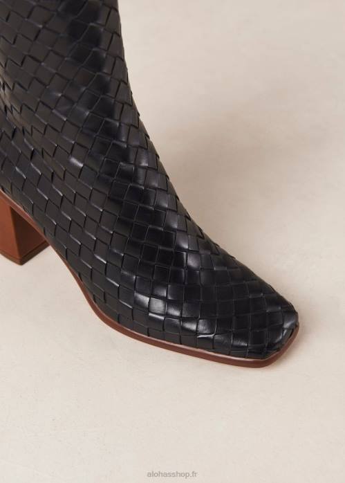 femmes tressé noir P64N457 Alohas ouest tressé - bottes en cuir noir