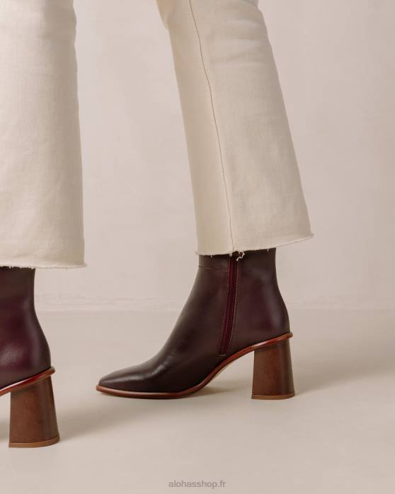 femmes vin de bourgogne P64N226 Alohas west vintage - bottines en cuir rouge