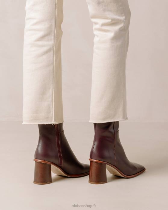 femmes vin de bourgogne P64N226 Alohas west vintage - bottines en cuir rouge