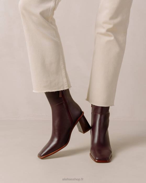 femmes vin de bourgogne P64N226 Alohas west vintage - bottines en cuir rouge