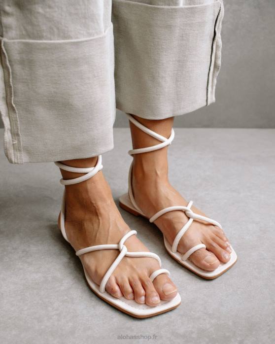 femmes Ivoire P64N482 Alohas à lacets - sandales en cuir blanc