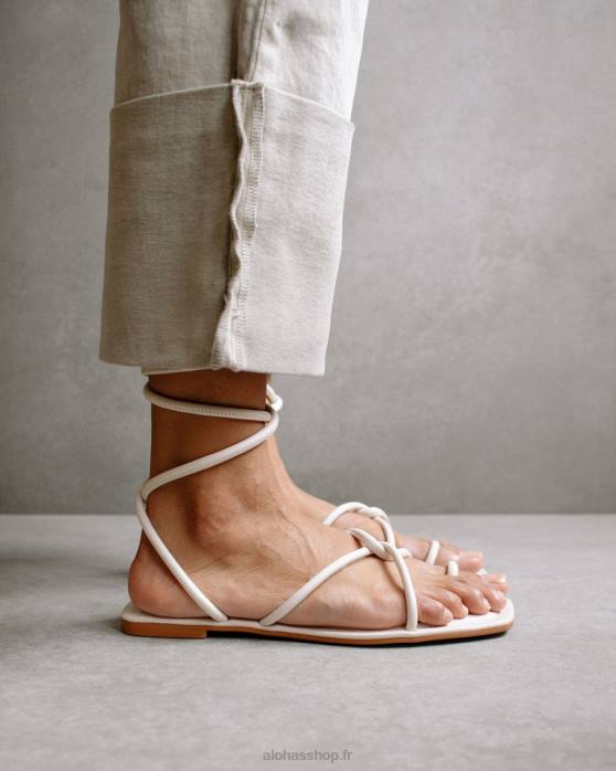 femmes Ivoire P64N482 Alohas à lacets - sandales en cuir blanc