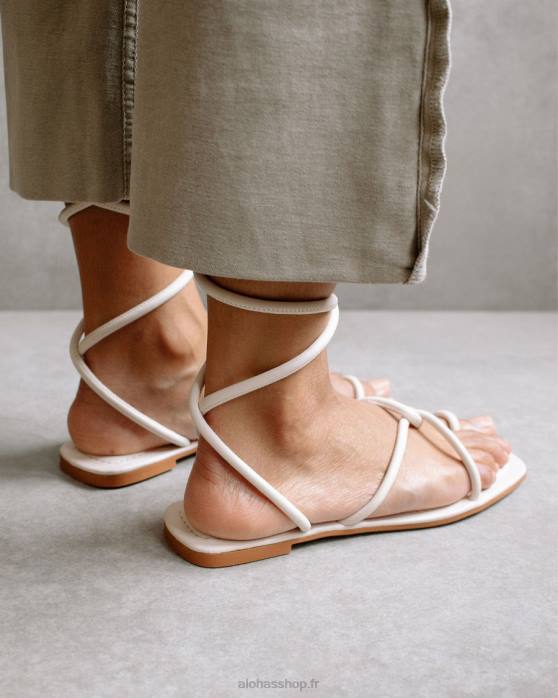 femmes Ivoire P64N482 Alohas à lacets - sandales en cuir blanc