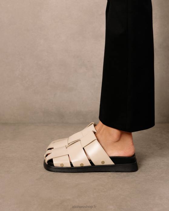 femmes Ivoire P64N530 Alohas stuart - mules en cuir blanc