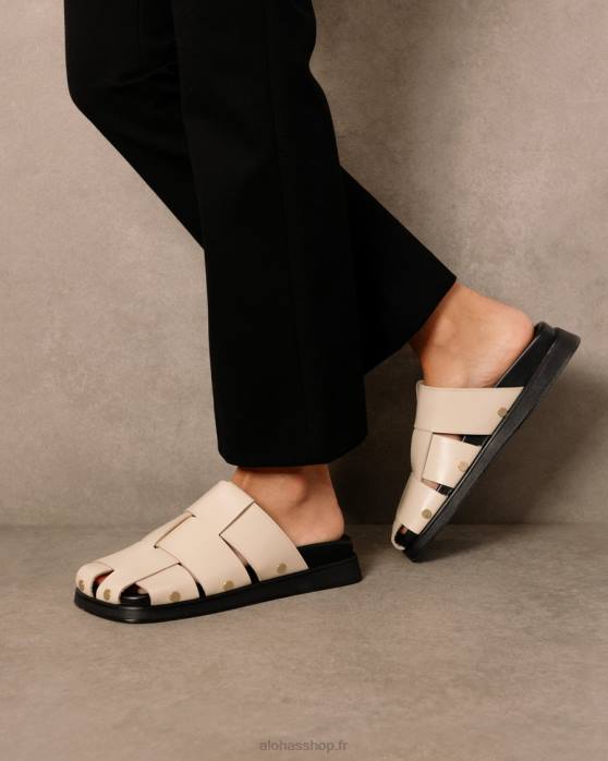femmes Ivoire P64N530 Alohas stuart - mules en cuir blanc