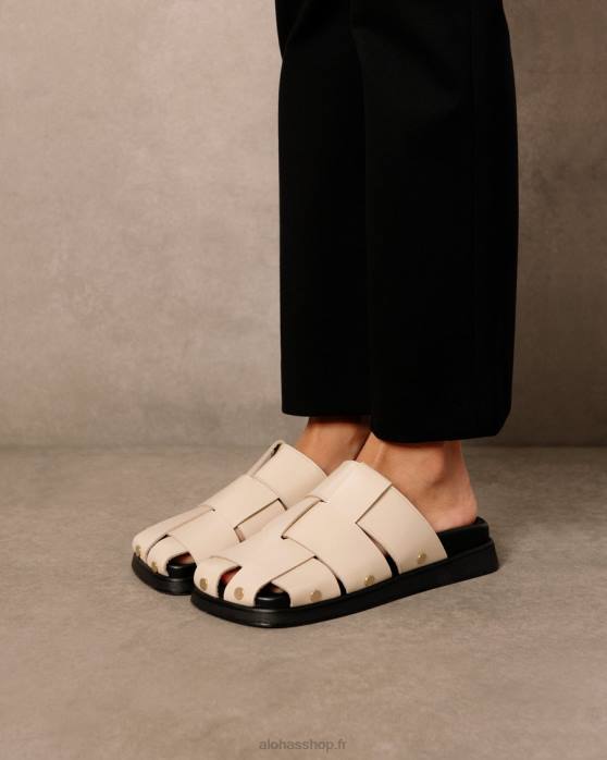 femmes Ivoire P64N530 Alohas stuart - mules en cuir blanc