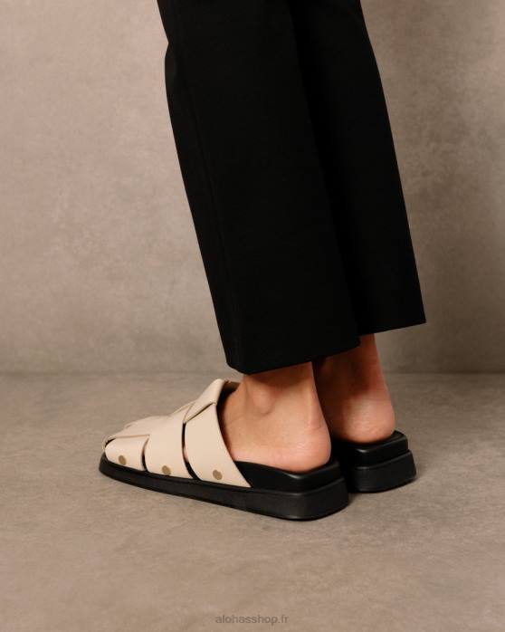 femmes Ivoire P64N530 Alohas stuart - mules en cuir blanc