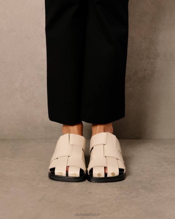 femmes Ivoire P64N530 Alohas stuart - mules en cuir blanc