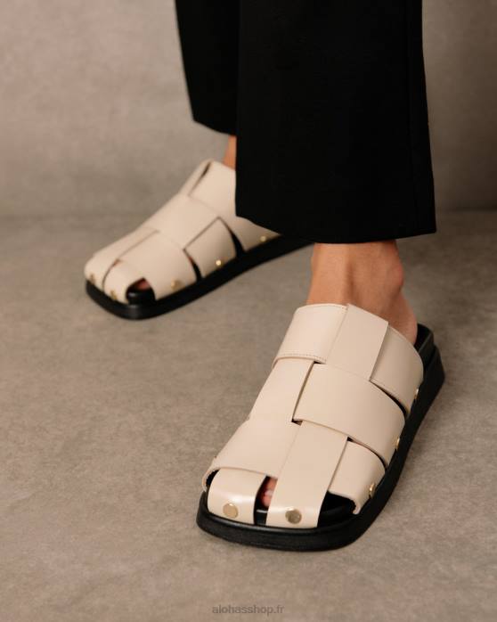 femmes Ivoire P64N530 Alohas stuart - mules en cuir blanc