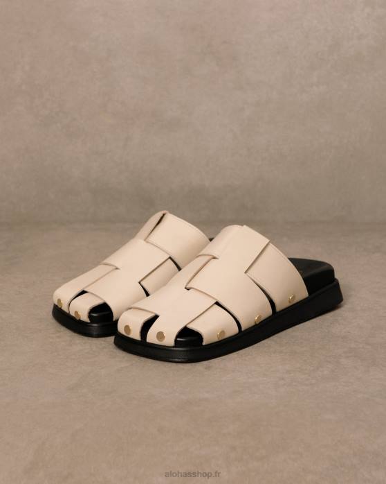 femmes Ivoire P64N530 Alohas stuart - mules en cuir blanc
