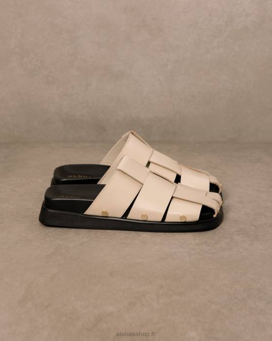 femmes Ivoire P64N530 Alohas stuart - mules en cuir blanc