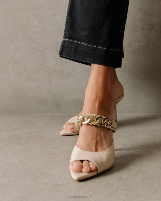 femmes Ivoire P64N534 Alohas marguerite - mules en cuir blanc