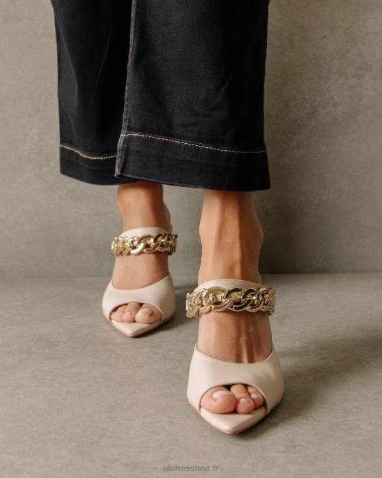 femmes Ivoire P64N534 Alohas marguerite - mules en cuir blanc