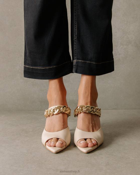 femmes Ivoire P64N534 Alohas marguerite - mules en cuir blanc