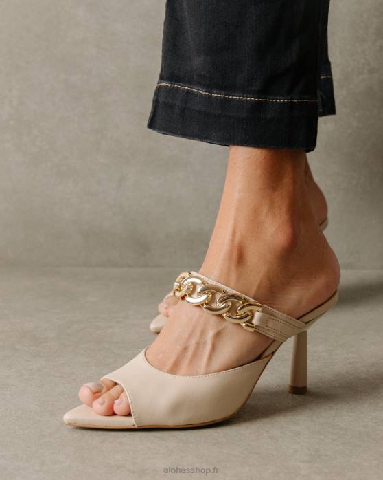 femmes Ivoire P64N534 Alohas marguerite - mules en cuir blanc