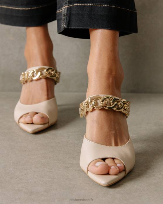 femmes Ivoire P64N534 Alohas marguerite - mules en cuir blanc