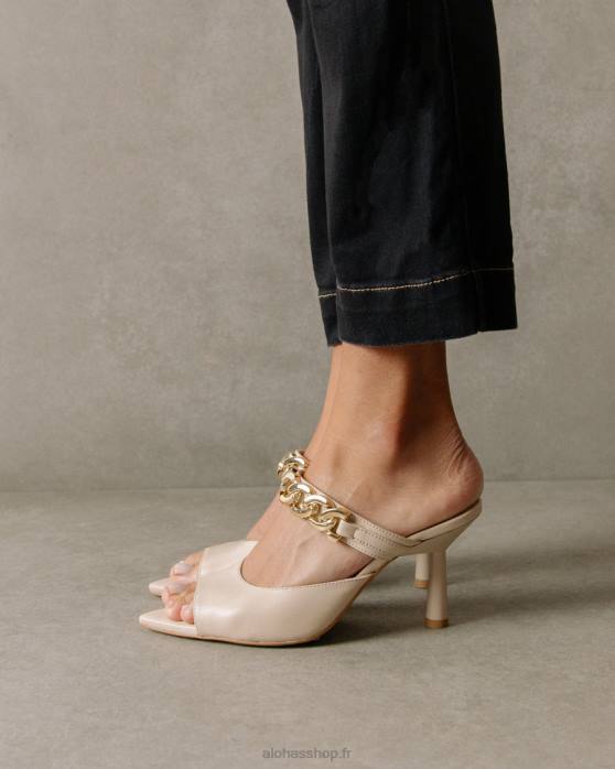 femmes Ivoire P64N534 Alohas marguerite - mules en cuir blanc