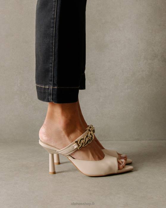 femmes Ivoire P64N534 Alohas marguerite - mules en cuir blanc