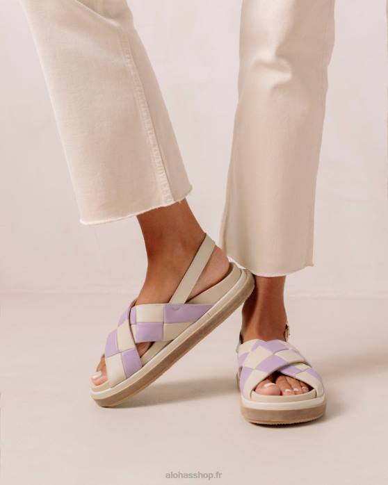 femmes Scacchi mauve ivoire P64N122 Alohas scacchi marshmallow - sandales en cuir blanc et violet