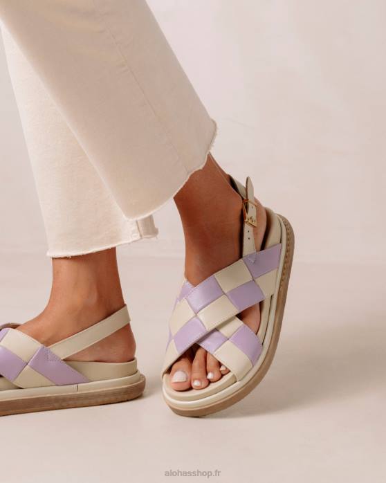 femmes Scacchi mauve ivoire P64N122 Alohas scacchi marshmallow - sandales en cuir blanc et violet