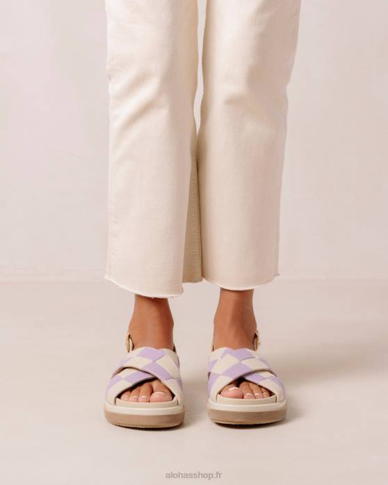 femmes Scacchi mauve ivoire P64N122 Alohas scacchi marshmallow - sandales en cuir blanc et violet