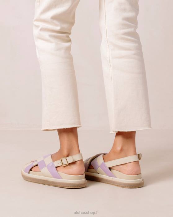 femmes Scacchi mauve ivoire P64N122 Alohas scacchi marshmallow - sandales en cuir blanc et violet