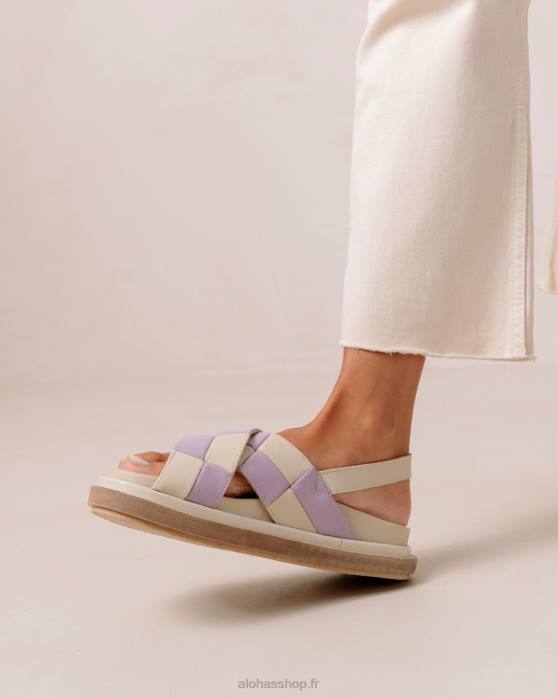 femmes Scacchi mauve ivoire P64N122 Alohas scacchi marshmallow - sandales en cuir blanc et violet