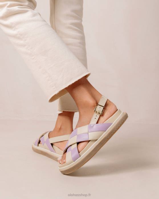 femmes Scacchi mauve ivoire P64N122 Alohas scacchi marshmallow - sandales en cuir blanc et violet