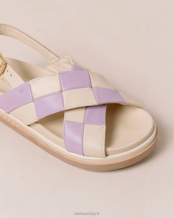 femmes Scacchi mauve ivoire P64N122 Alohas scacchi marshmallow - sandales en cuir blanc et violet