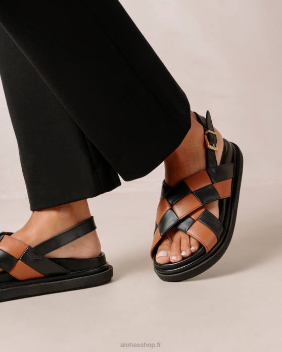 femmes Scacchi noir bronzé P64N117 Alohas marshmallow scacchi - sandales en cuir noir et marron