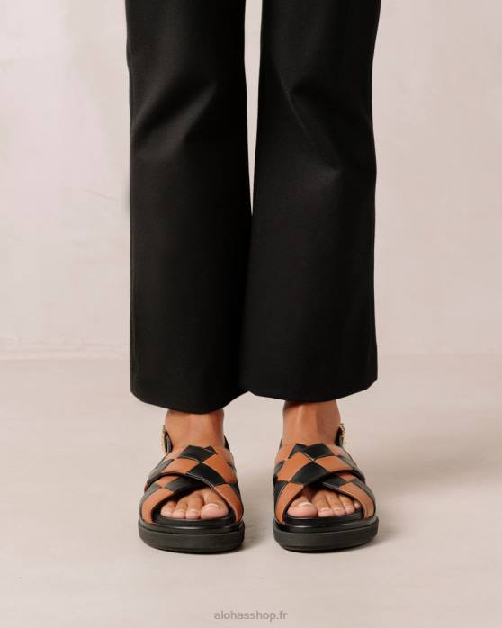 femmes Scacchi noir bronzé P64N117 Alohas marshmallow scacchi - sandales en cuir noir et marron