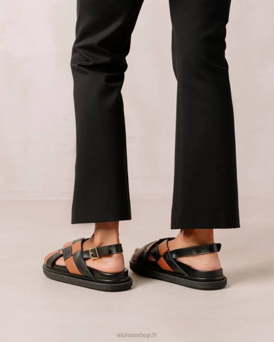 femmes Scacchi noir bronzé P64N117 Alohas marshmallow scacchi - sandales en cuir noir et marron