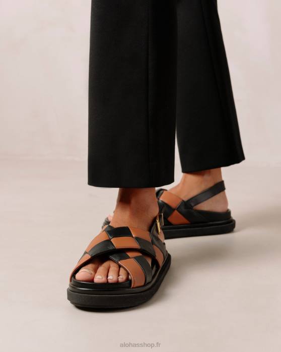 femmes Scacchi noir bronzé P64N117 Alohas marshmallow scacchi - sandales en cuir noir et marron