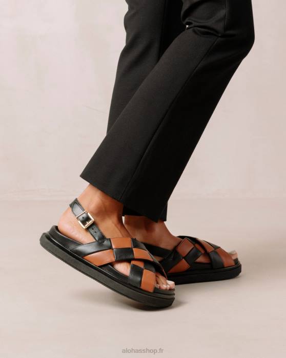 femmes Scacchi noir bronzé P64N117 Alohas marshmallow scacchi - sandales en cuir noir et marron