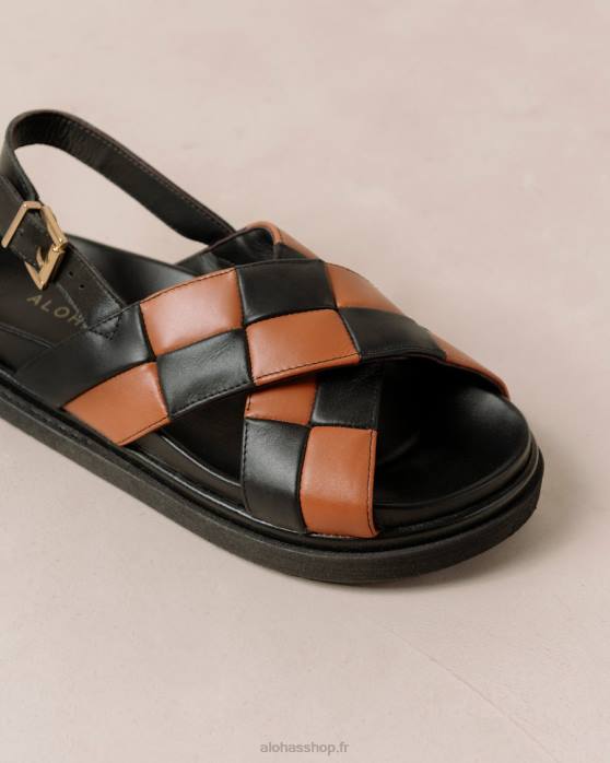 femmes Scacchi noir bronzé P64N117 Alohas marshmallow scacchi - sandales en cuir noir et marron