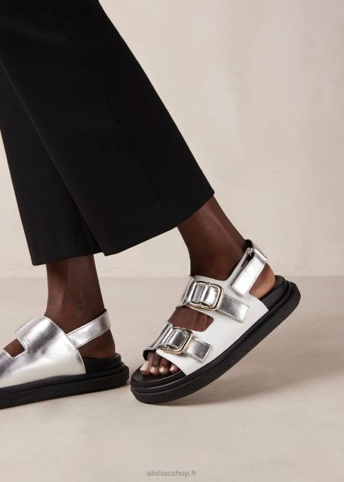 femmes argent scintillant blanc brillant P64N16 Alohas harper - sandales en cuir blanc et argent