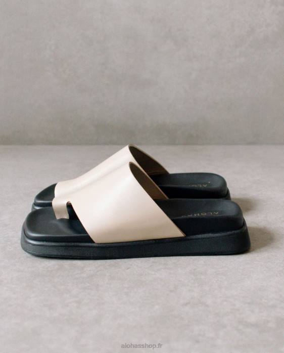 femmes beige pierre P64N221 Alohas toe ring flop - sandales en cuir beige
