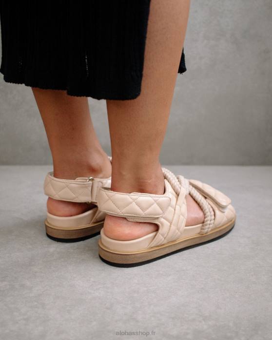 femmes beige pierre tressée P64N238 Alohas crochet-boucle tressé - sandales en cuir beige
